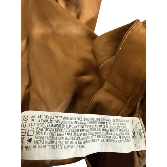 Forever 21 Women's Shiny Satin High Waisted Flowy Wide Leg Pants Size M Copper - Picture 6 of 6